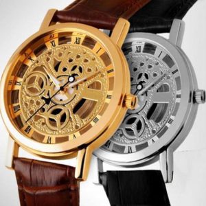 Modern Skeleton Leather Strap Watch